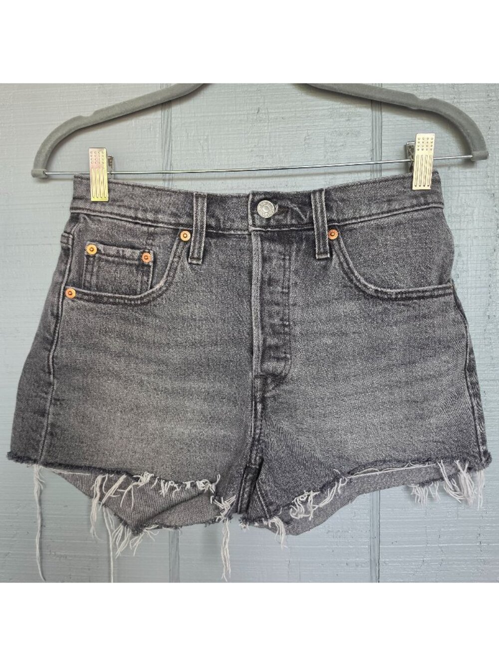 Levi's 501 Y2K Cut Off Denim Short Gray Black Distressed Frayed Hem Festival W25